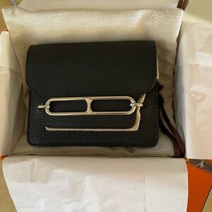 HERMES ROULIS slim wallet Black leather Belt Bag
